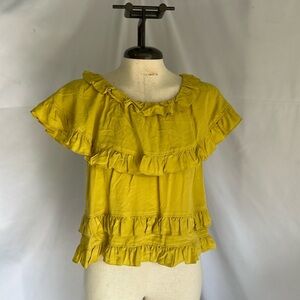 Tibi 100% silk ruffle chartreuse top
